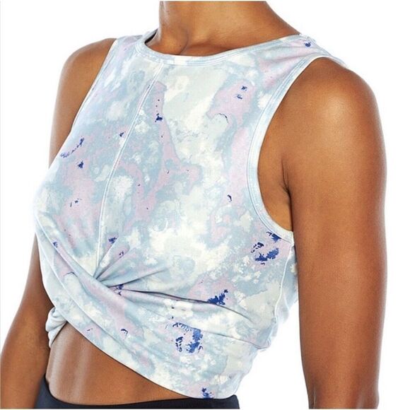 Wildfox Sweat Tank Top NWT Small Spill Tie Dye Blue Twist Shirt Athletic Stretch - Picture 1 of 11